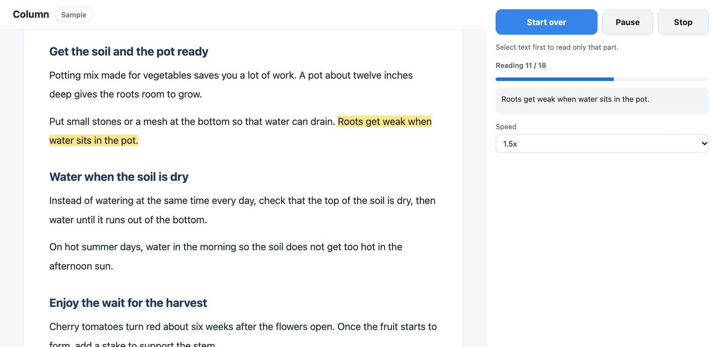 Read Aloud, Text to Speech for Web Pages side panel
