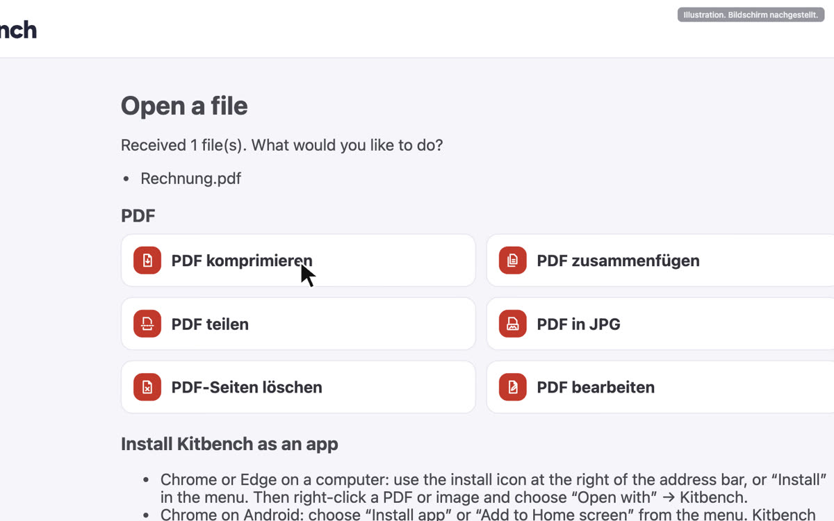 Auswahl eines Tools für die gesendete Datei