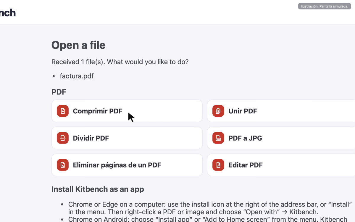 Elegir una herramienta para el archivo enviado