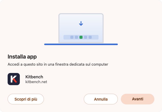 La finestra di installazione dell’app