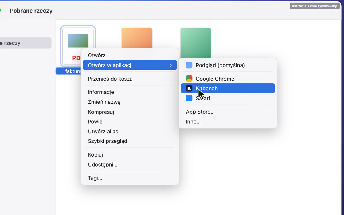 Kitbench w menu Otwórz w aplikacji