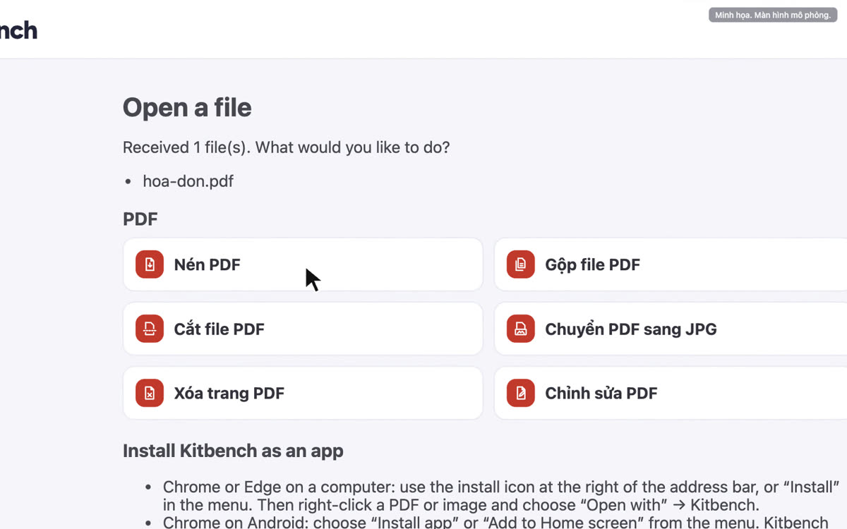 Chọn công cụ cho tệp đã gửi